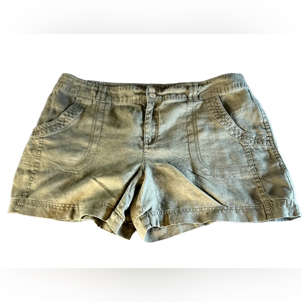 INC International Concepts Womens Shorts Size 16 Olive Green Pockets 100% Linen